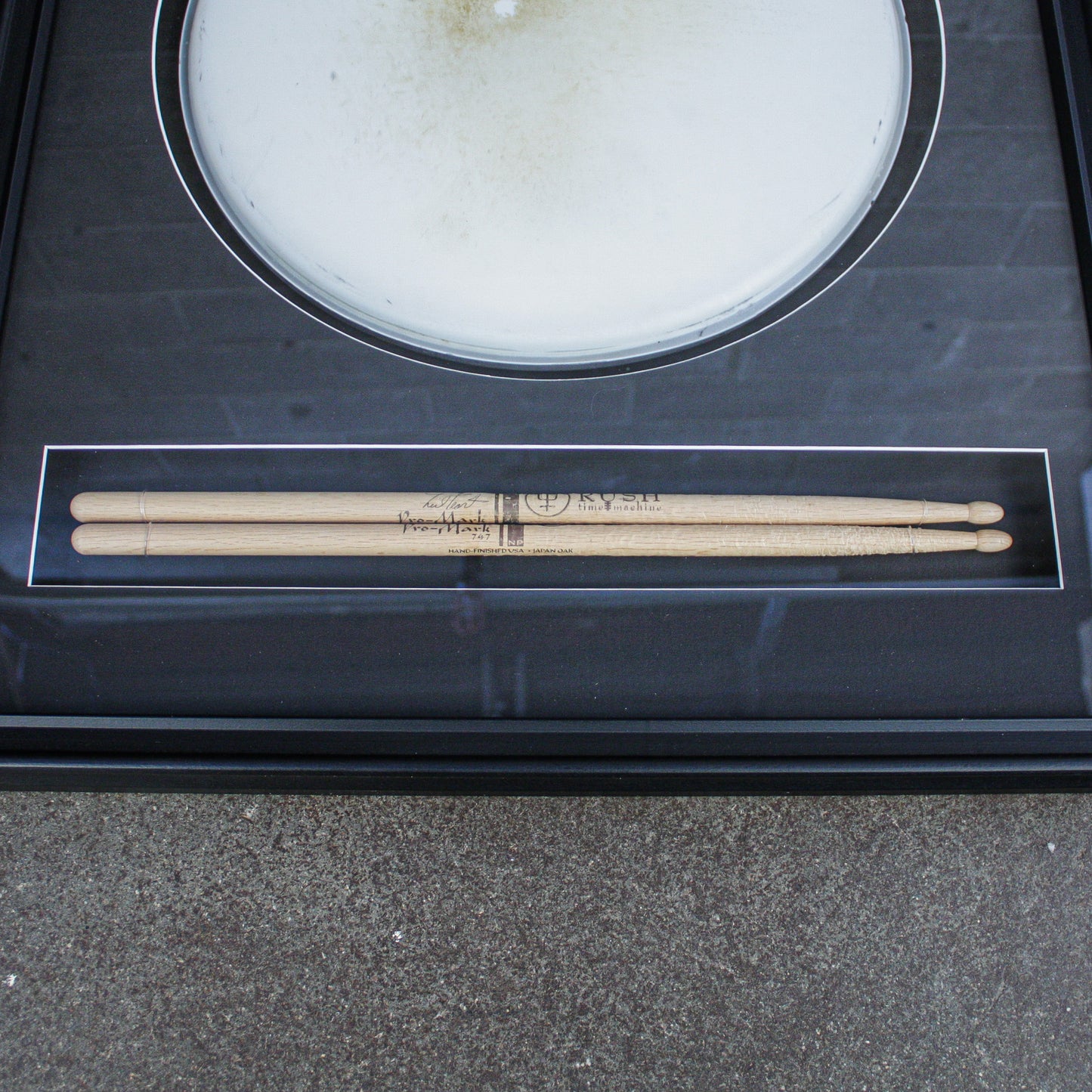 D.W. 6.5X14 VLT "Hockey Night In Canada" Maple Snare Drum with Neil Peart Tour used Sticks and Signed Head in Shadow Box