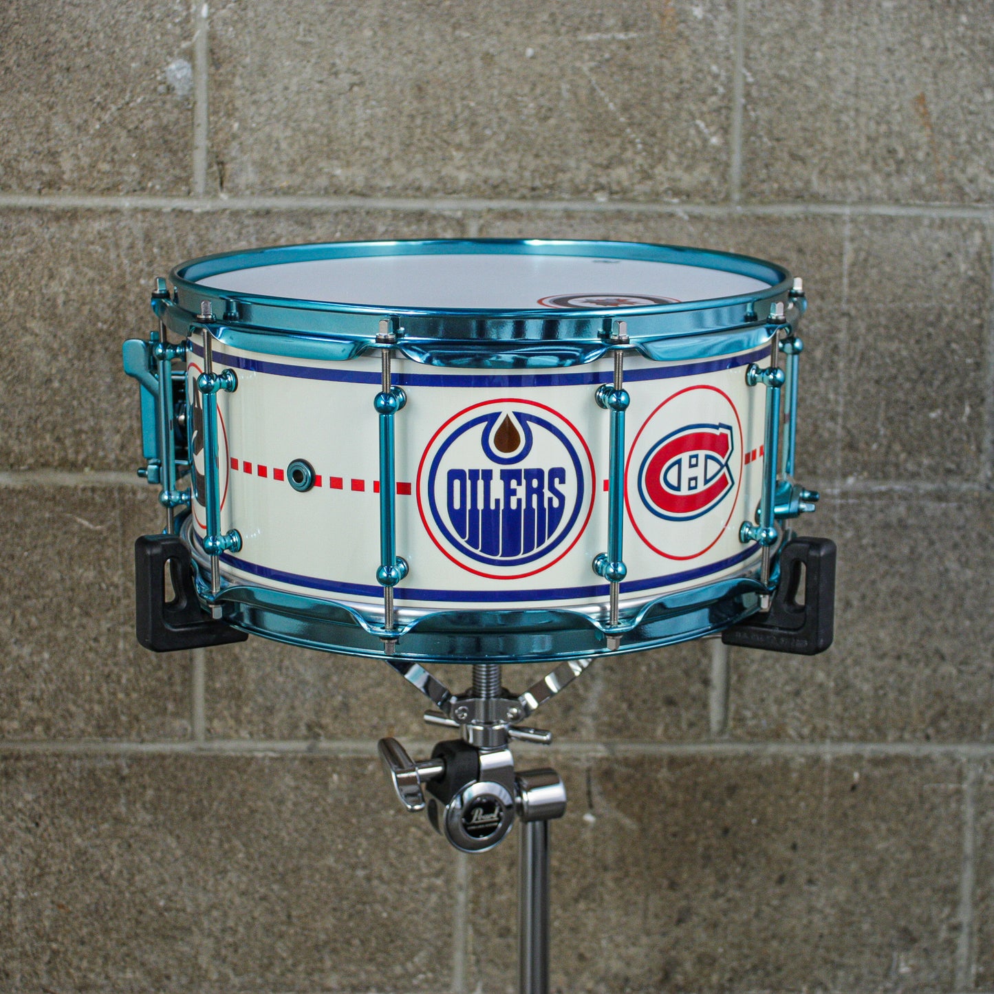 D.W. 6.5X14 VLT "Hockey Night In Canada" Maple Snare Drum with Neil Peart Tour used Sticks and Signed Head in Shadow Box