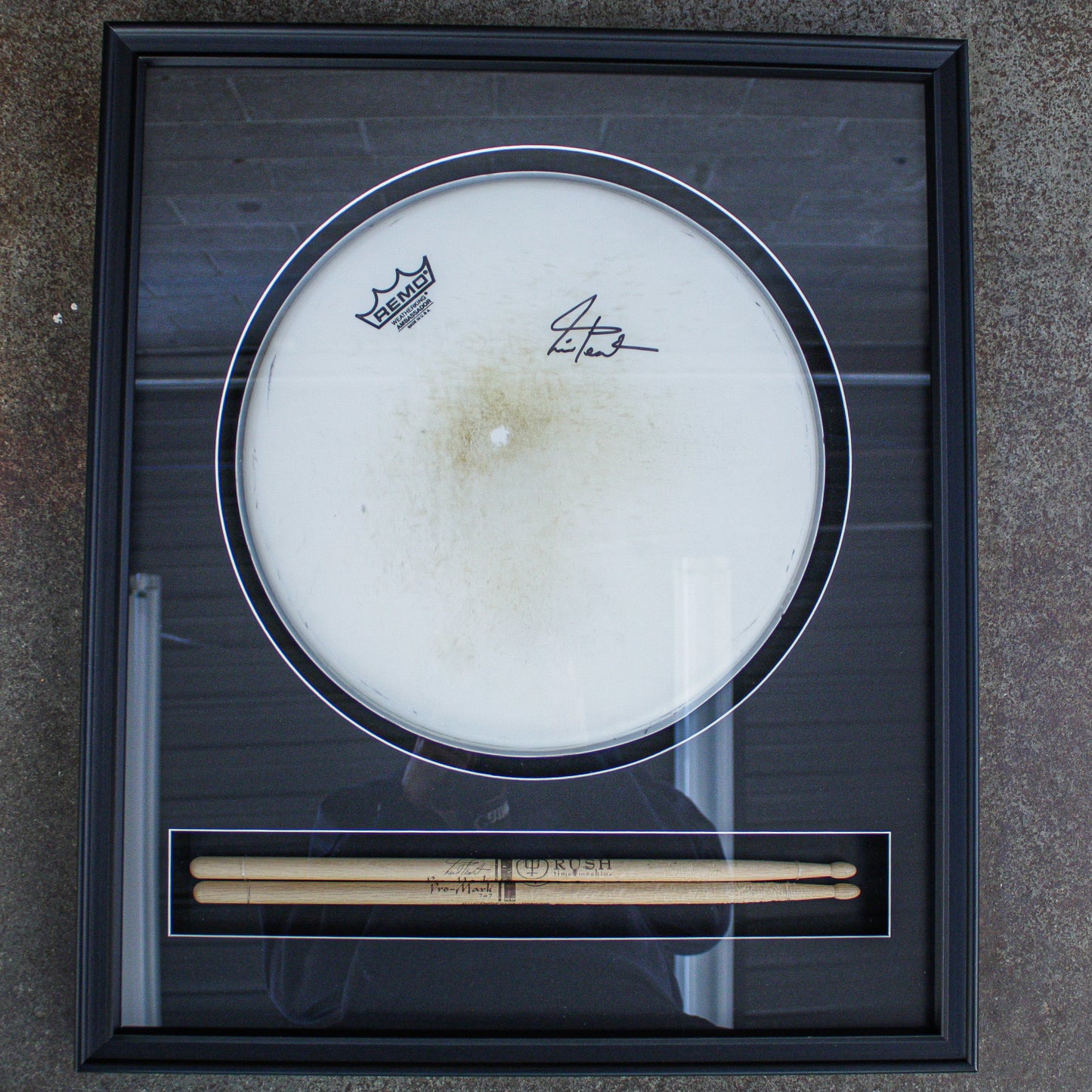 D.W. 6.5X14 VLT "Hockey Night In Canada" Maple Snare Drum with Neil Peart Tour used Sticks and Signed Head in Shadow Box