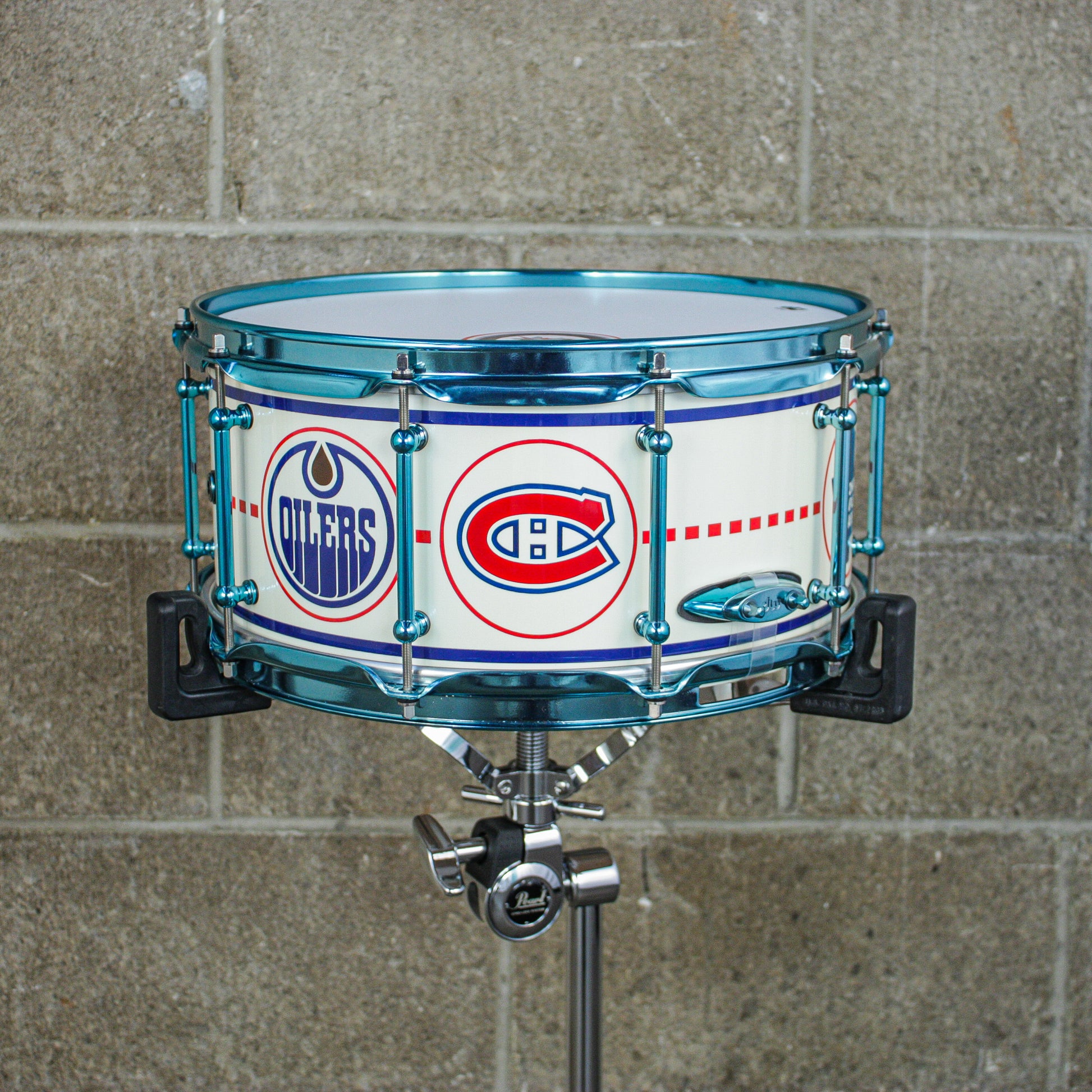 D.W. 6.5X14 VLT "Hockey Night In Canada" Maple Snare Drum with Neil Peart Tour used Sticks and Signed Head in Shadow Box