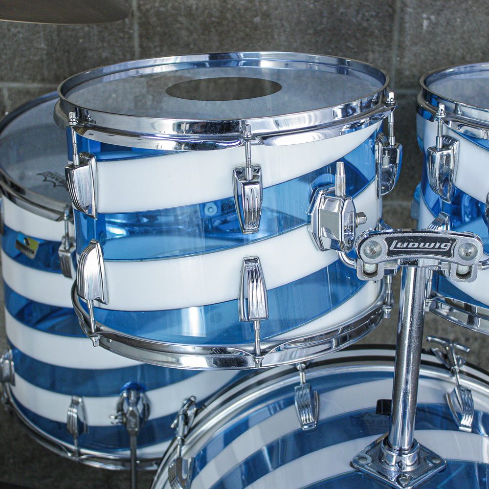 Ludwig Late 70s Vistalite Blue and White Spiral 4 Piece Drum Kit (12/13/16/22)