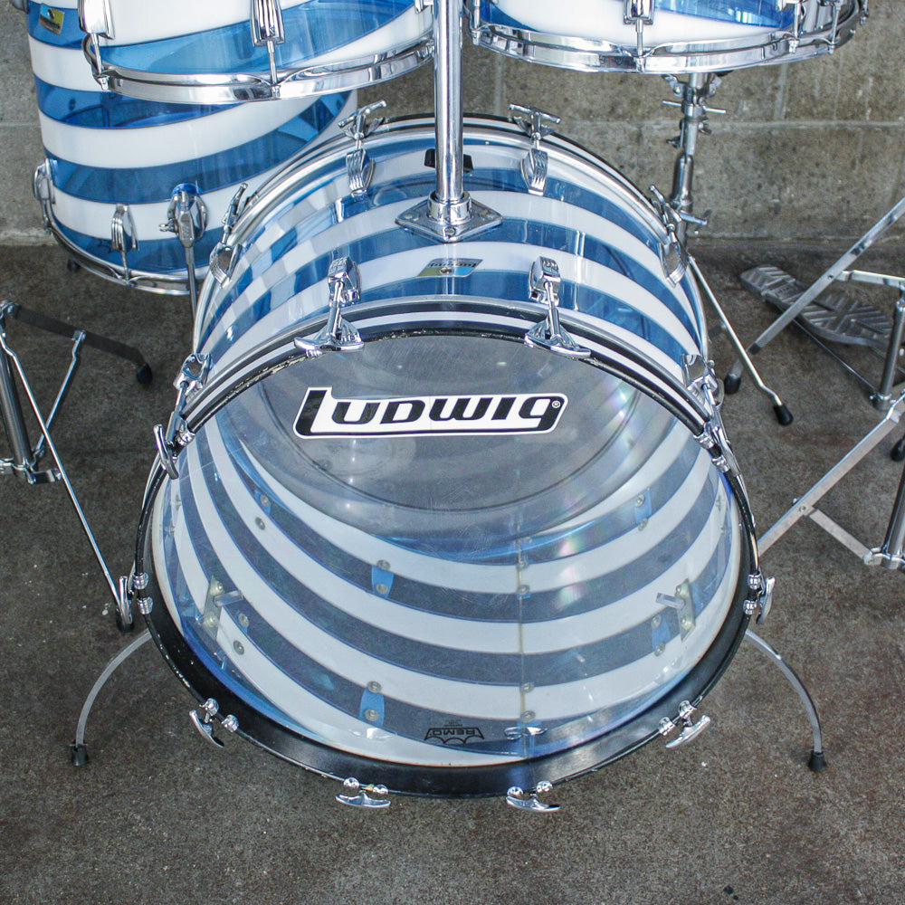 Ludwig Late 70s Vistalite Blue and White Spiral 4 Piece Drum Kit (12/13/16/22)