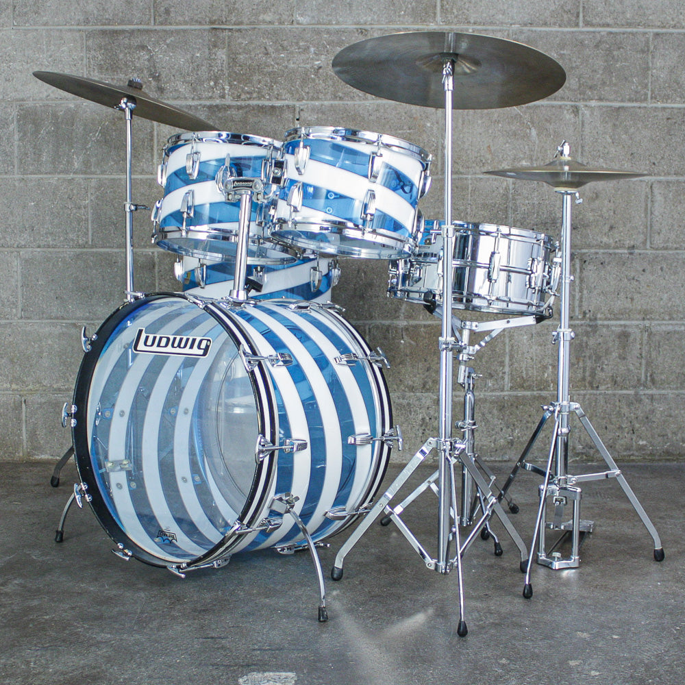 Ludwig Late 70s Vistalite Blue and White Spiral 4 Piece Drum Kit (12/13/16/22)