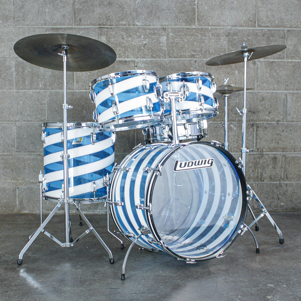 Ludwig Late 70s Vistalite Blue and White Spiral 4 Piece Drum Kit (12/13/16/22)