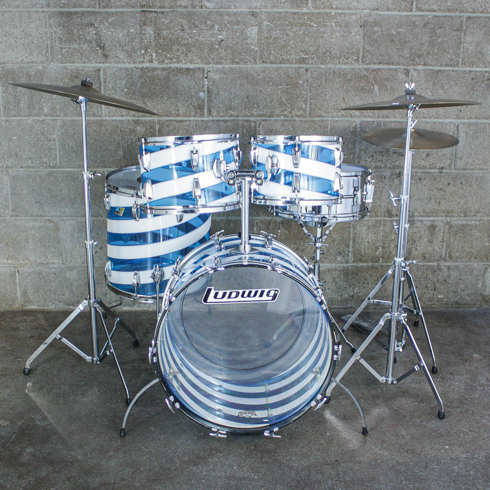 Ludwig Late 70s Vistalite Blue and White Spiral 4 Piece Drum Kit (12/13/16/22)