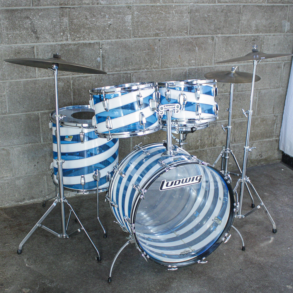 Ludwig Late 70s Vistalite Blue and White Spiral 4 Piece Drum Kit (12/13/16/22)