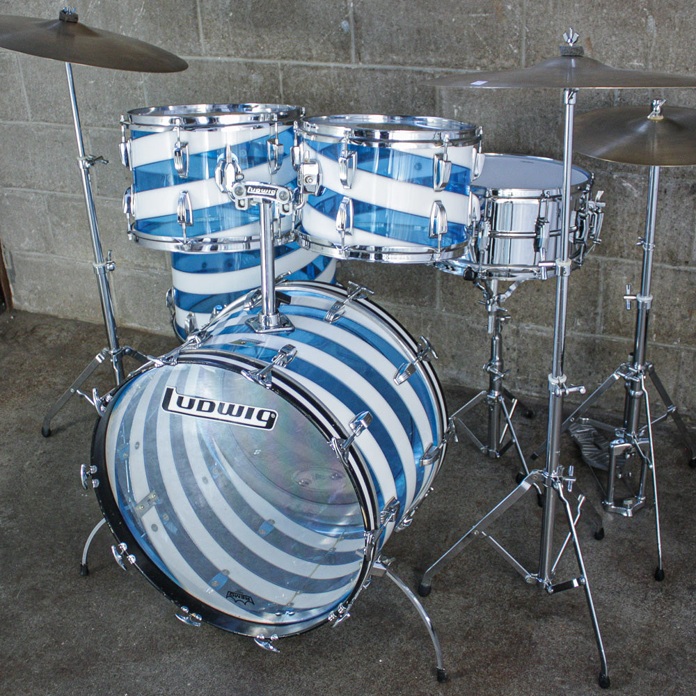 Ludwig Late 70s Vistalite Blue and White Spiral 4 Piece Drum Kit (12/13/16/22)