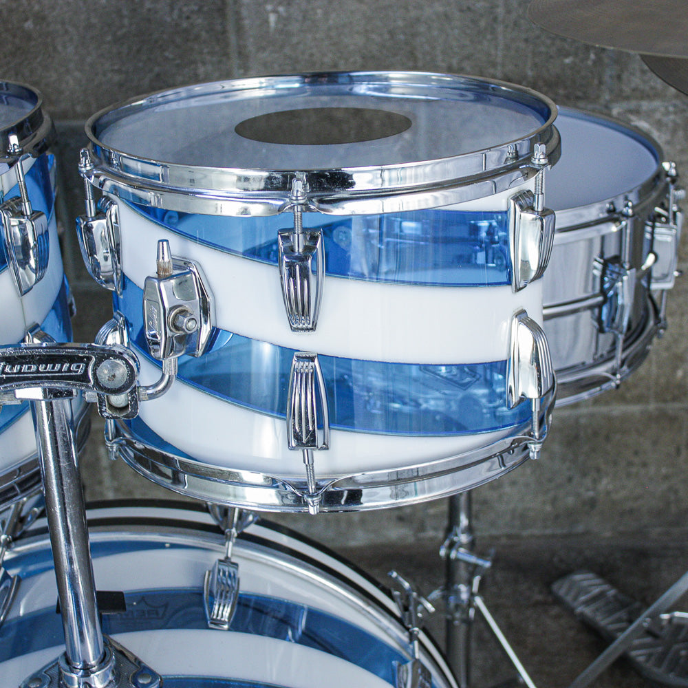 Ludwig Late 70s Vistalite Blue and White Spiral 4 Piece Drum Kit (12/13/16/22)