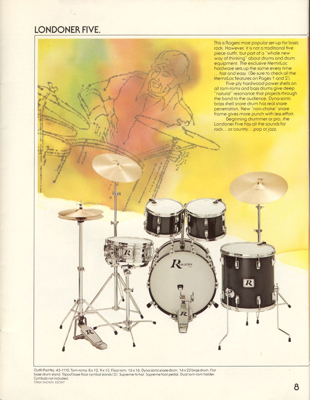 Rogers Londoner V Drum Kit – 1977 Big R Era – New Mahogany – Complete Memriloc Hardware