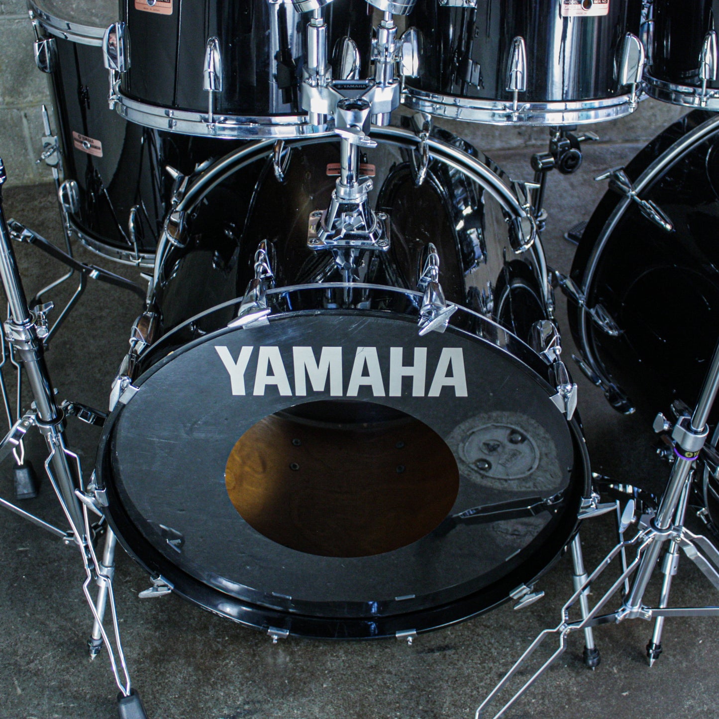 Yamaha Tour Custom Double Bass Drum Set (1985–1988) – Made in Japan – Solid Black