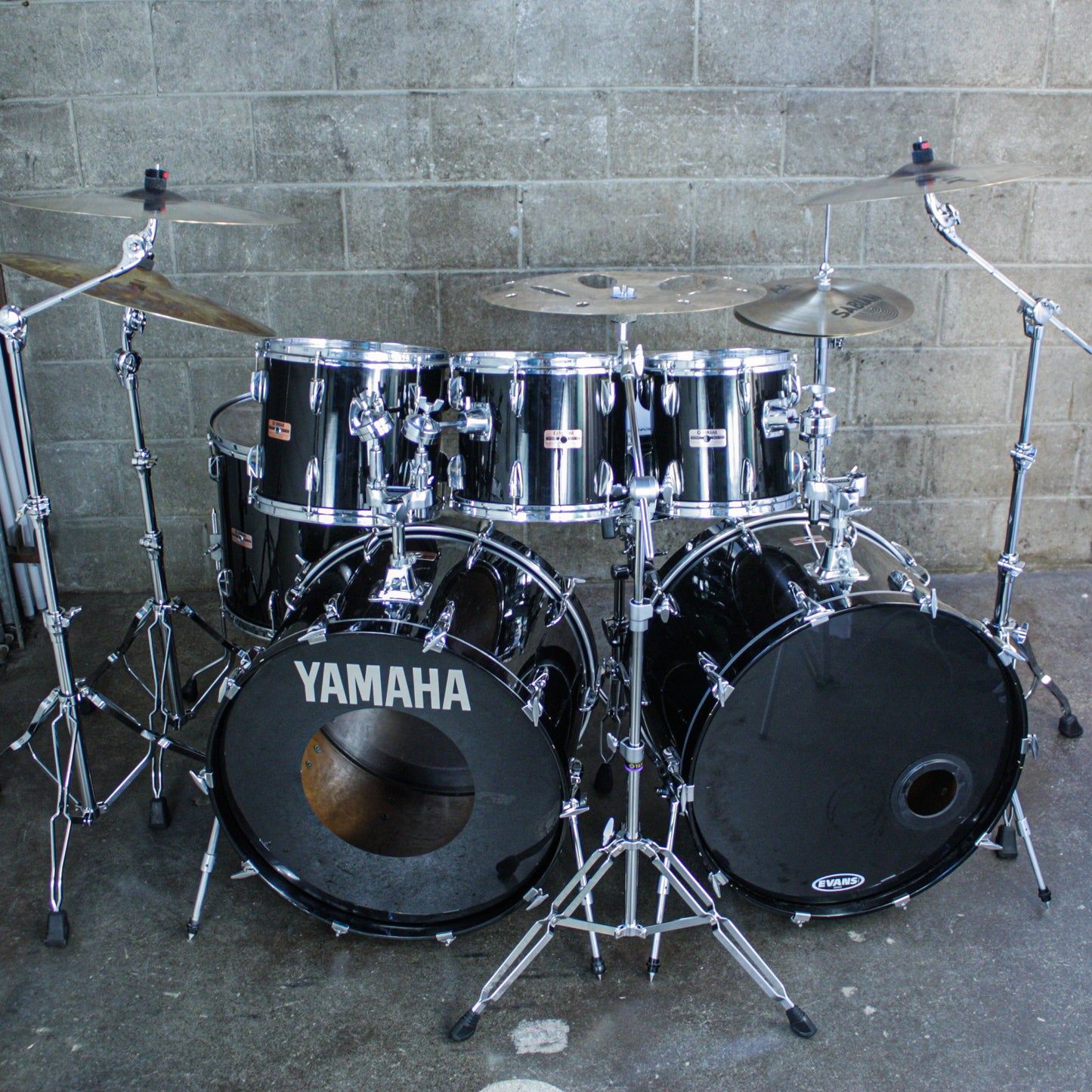 Yamaha Tour Custom Double Bass Drum Set (1985–1988) – Made in Japan – Solid Black