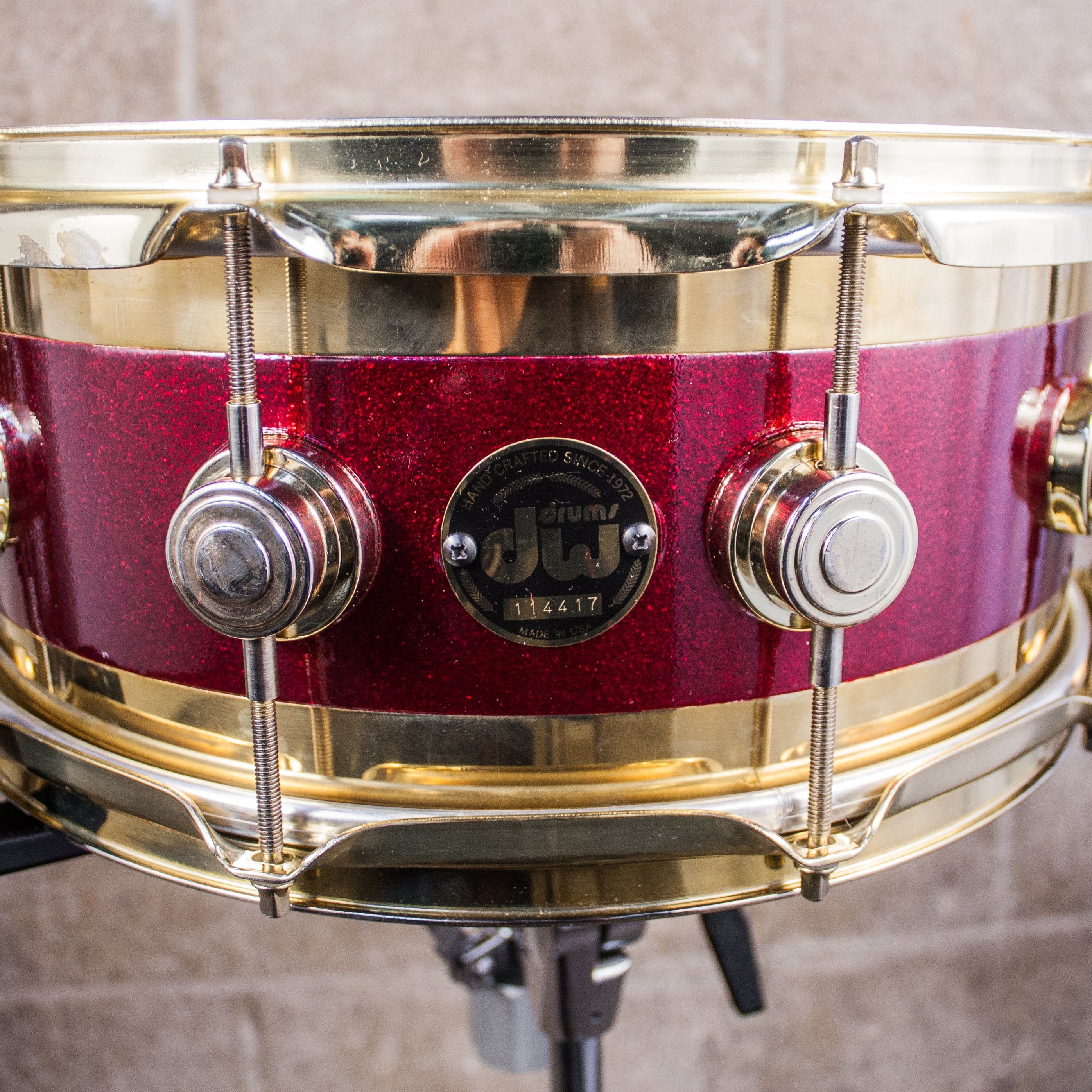 Neil Peart's DW EDGE Red Sparkle Lacquer/Brass Snare Drum – Soul Drums